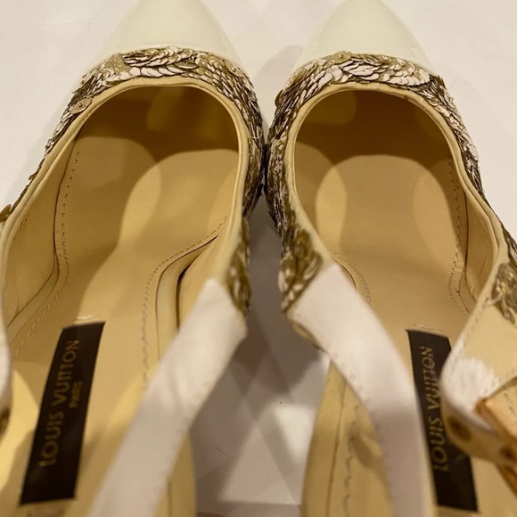 Louis Vuitton patent leather sequin heels pumps slingback white gold 37 - Picture 8 of 11